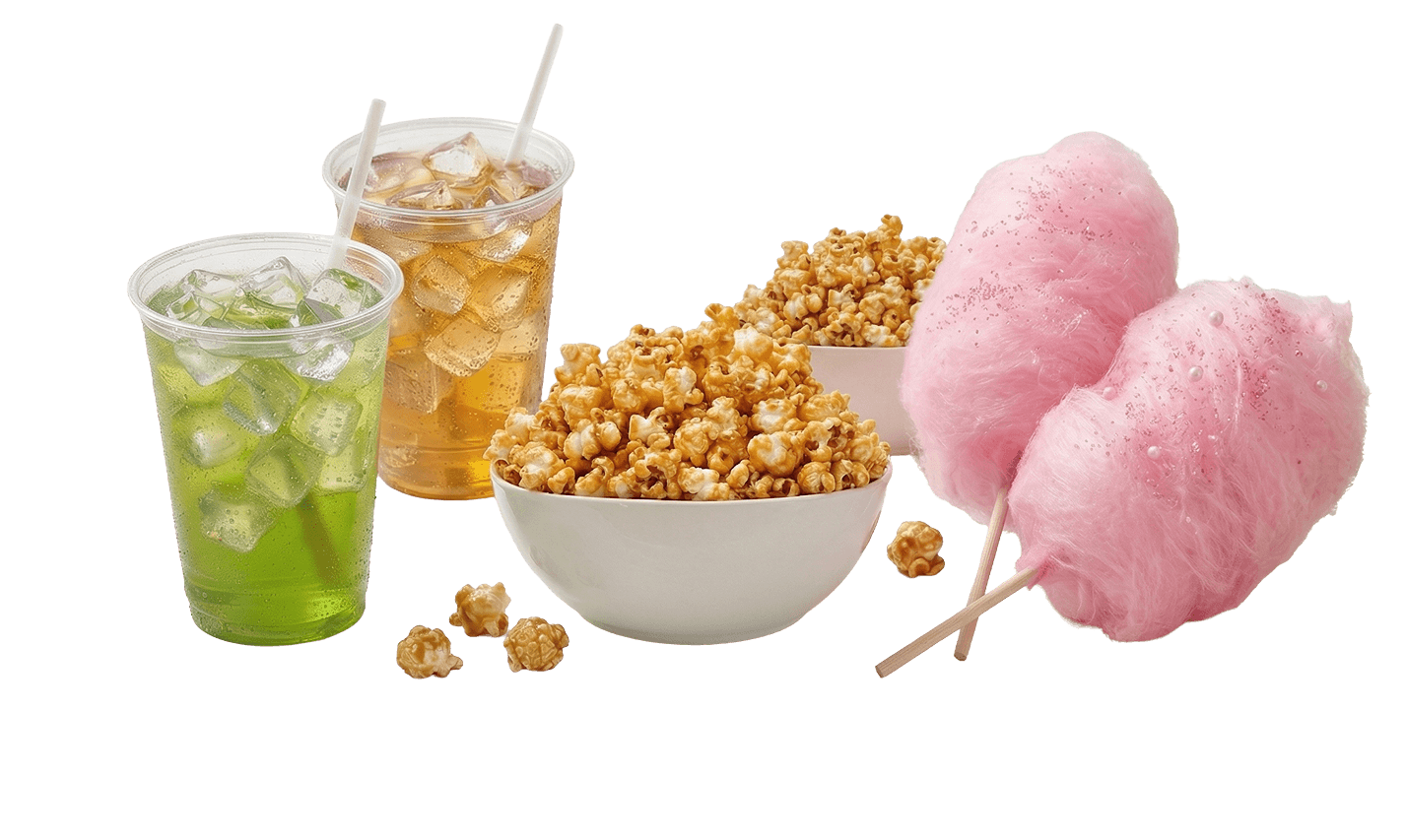 Попкорн, сладкая вата, напитки